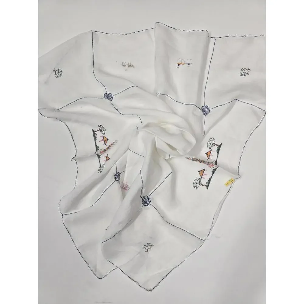 Vintage Exquisite Hand-Embroidered Cotton Linen Table Linen 36
